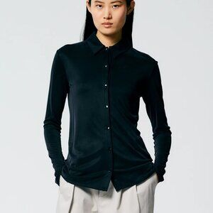 Tibi Deeba Cupro Slim Shirt, black, 00, NWT